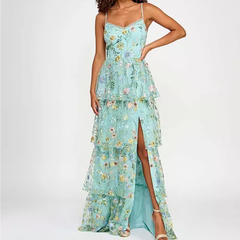 Floral Tiered Maxi Dress in Mint
